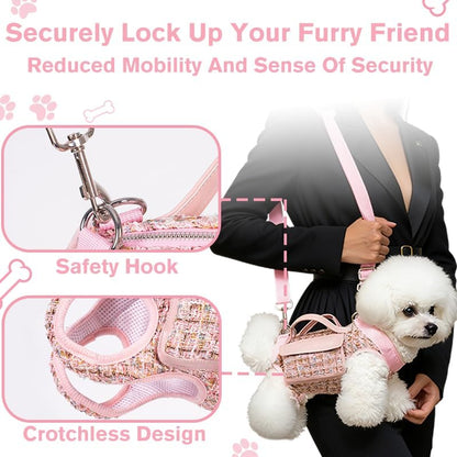 Dog Lift Harness Backpack for Small Dogs Cats, Adjustable Straps Dog Sling Carrier Full Body for Hiking, Travel, Outdoor – Pink Medium