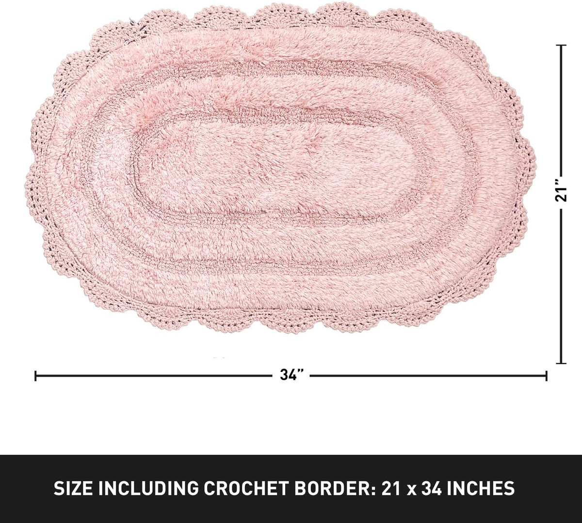 Pink Crochet Bathrug, 100% Cotton Oval, 21x34 Inch, Medium Rug