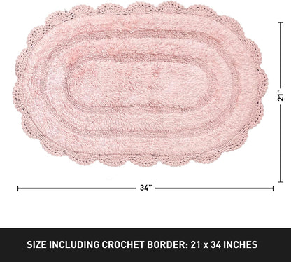 Pink Crochet Bathrug, 100% Cotton Oval, 21x34 Inch, Medium Rug