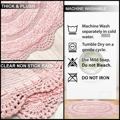 Pink Crochet Bathrug, 100% Cotton Oval, 21x34 Inch, Medium Rug