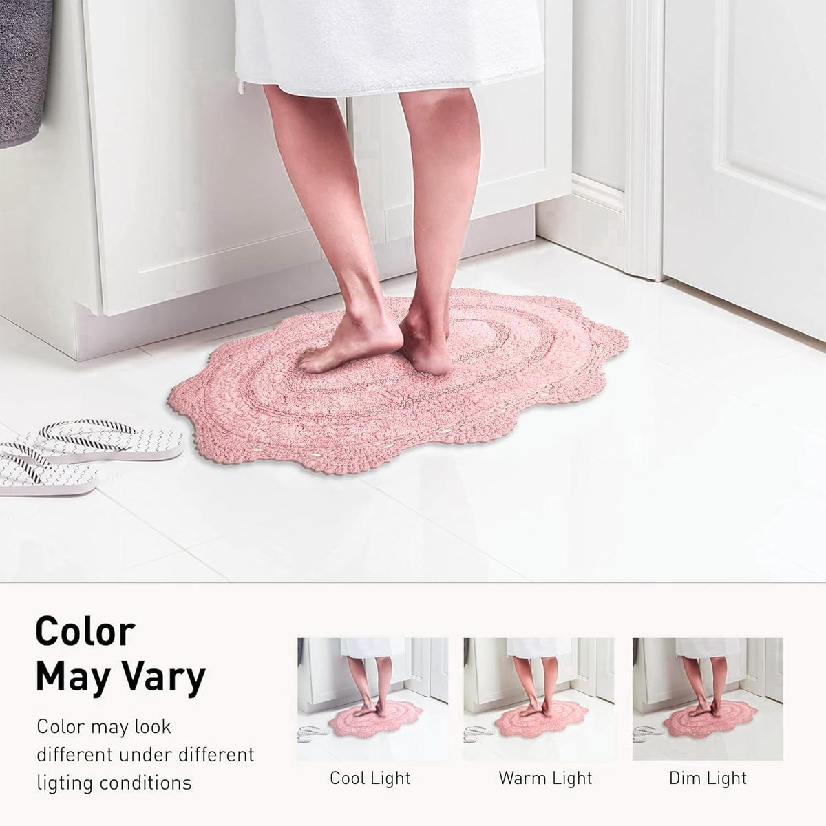 Pink Crochet Bathrug, 100% Cotton Oval, 21x34 Inch, Medium Rug
