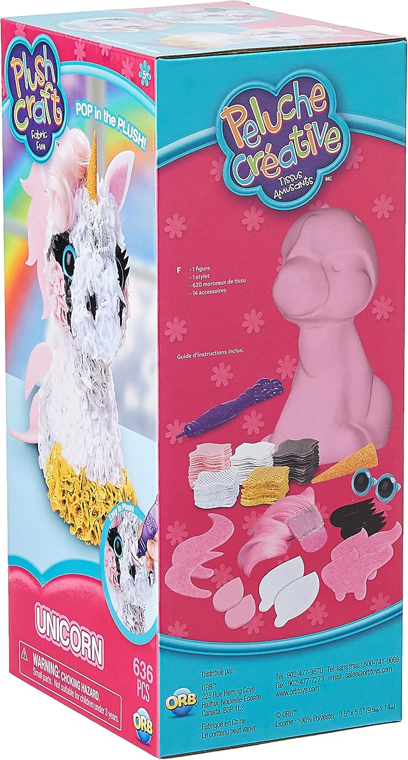 THE FACTORY LIMITED 10027964 Plush Craft 3D Unicorn, 5" x 4" x 10", Pink/White/Yellow/Grey