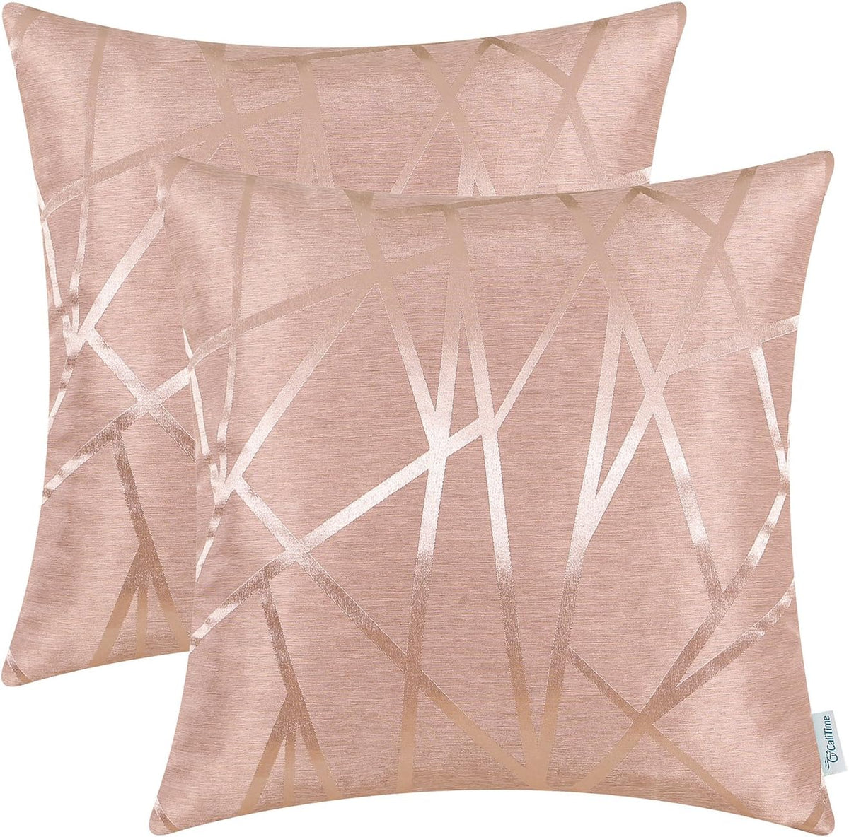 Pack of 2 Throw Pillow Covers Cases for Couch Sofa Home Decor Modern Shining & Dull Contrast Triangles Abstract Lines Geometric 18 X 18 Inches Dusty Pink