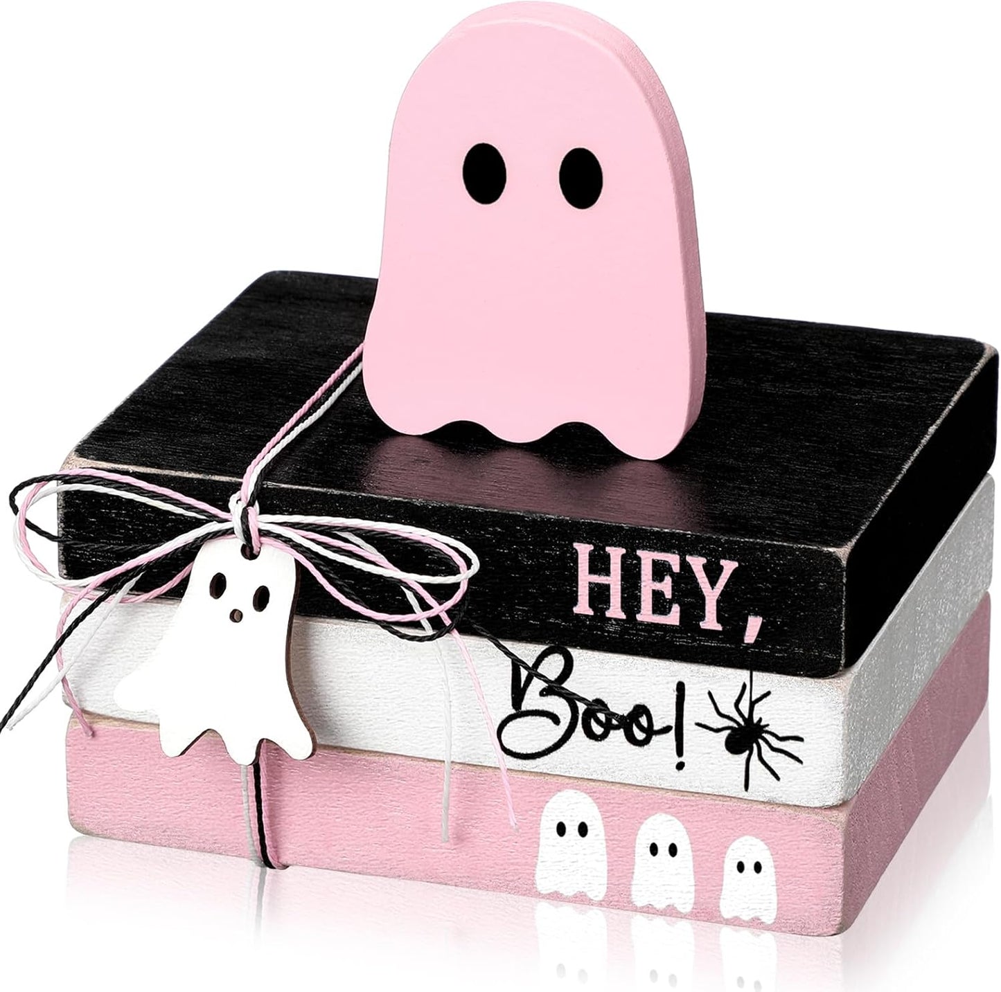4 Pcs Halloween Ghost Table Decorations Spooky Wooden Signs,Pink