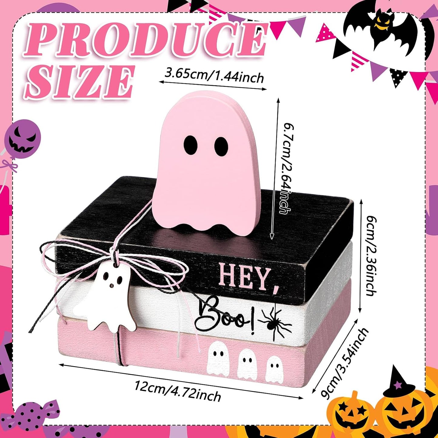 4 Pcs Halloween Ghost Table Decorations Spooky Wooden Signs,Pink