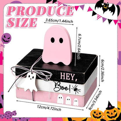 4 Pcs Halloween Ghost Table Decorations Spooky Wooden Signs,Pink