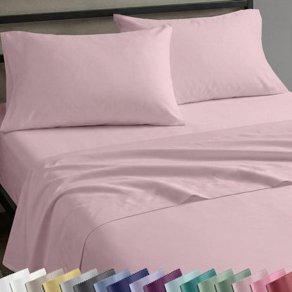 Soft Natural 100% Cotton Sateen Queen Bedsheets, 4 Pc Set, Pink