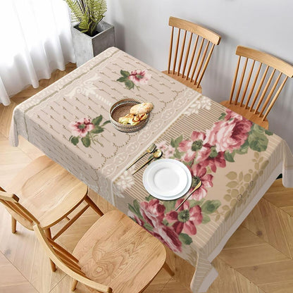 Romantic Victorian Pink Floral Tablecloth 60 x 90 Inch Washable Polyester Rectangle Table Cover for Party Wedding Picnic Dining