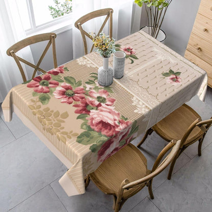 Romantic Victorian Pink Floral Tablecloth 60 x 90 Inch Washable Polyester Rectangle Table Cover for Party Wedding Picnic Dining