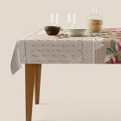 Romantic Victorian Pink Floral Tablecloth 60 x 90 Inch Washable Polyester Rectangle Table Cover for Party Wedding Picnic Dining
