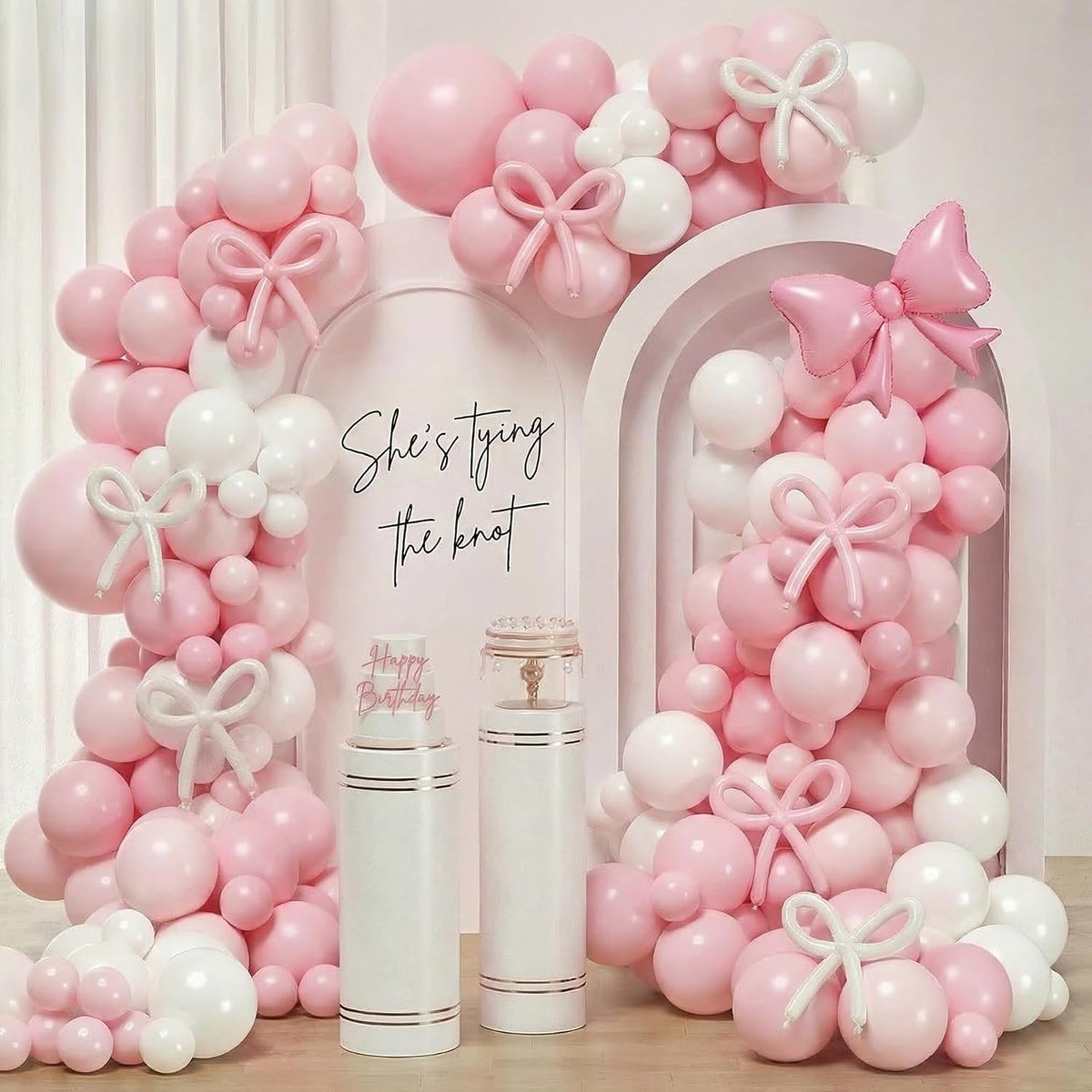 She’s Tying The Knot Bridal Shower - Pink Bow Bachelorette Party Decorations, She’s Tying The Knot Bridal Shower Decorations, Bride to Be Decorations, Pink Bow Balloon Arch Kit for Bachelorette Party