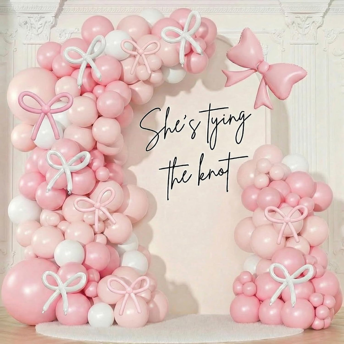 She’s Tying The Knot Bridal Shower - Pink Bow Bachelorette Party Decorations, She’s Tying The Knot Bridal Shower Decorations, Bride to Be Decorations, Pink Bow Balloon Arch Kit for Bachelorette Party