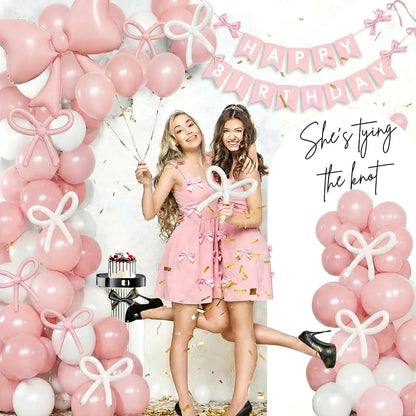 She’s Tying The Knot Bridal Shower - Pink Bow Bachelorette Party Decorations, She’s Tying The Knot Bridal Shower Decorations, Bride to Be Decorations, Pink Bow Balloon Arch Kit for Bachelorette Party
