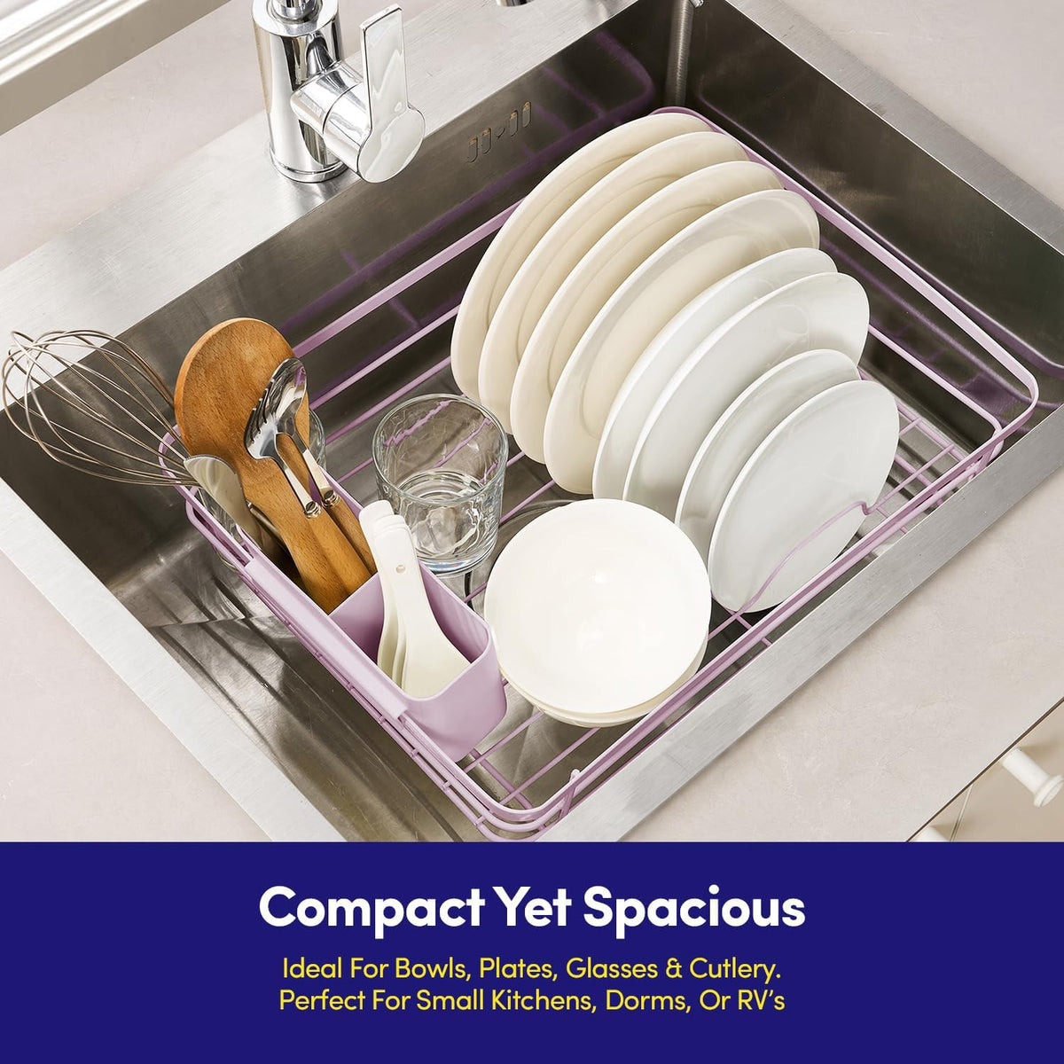 Dish Drying Rack 3 Piece Dish Drainer with Drainboard Set for Kitchen Counter – Dish Rack with Removable Utensil Holder & Swivel Spout for Countertop – DishRack for Plates, Cups & More, Pale Pink