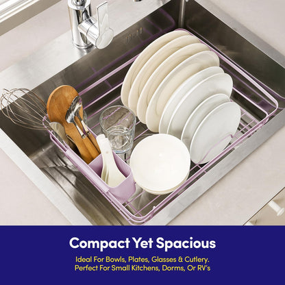 Dish Drying Rack 3 Piece Dish Drainer with Drainboard Set for Kitchen Counter – Dish Rack with Removable Utensil Holder & Swivel Spout for Countertop – DishRack for Plates, Cups & More, Pale Pink