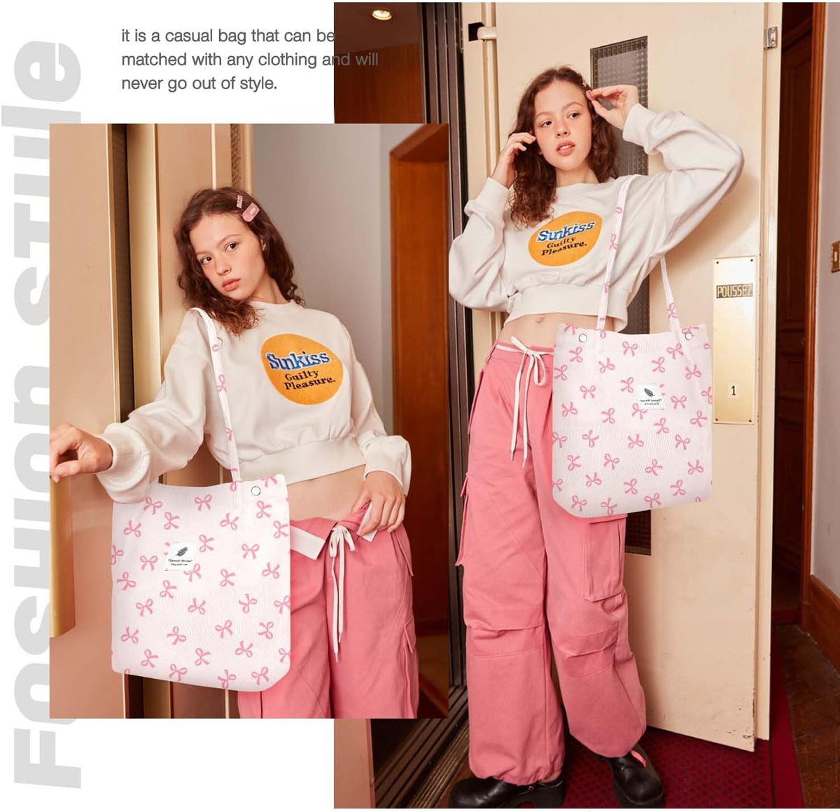Corduroy Tote Bags for Women, Large Capacity Tote Purse Reusable Grocery Shoulder Bag with Inner Pockets
