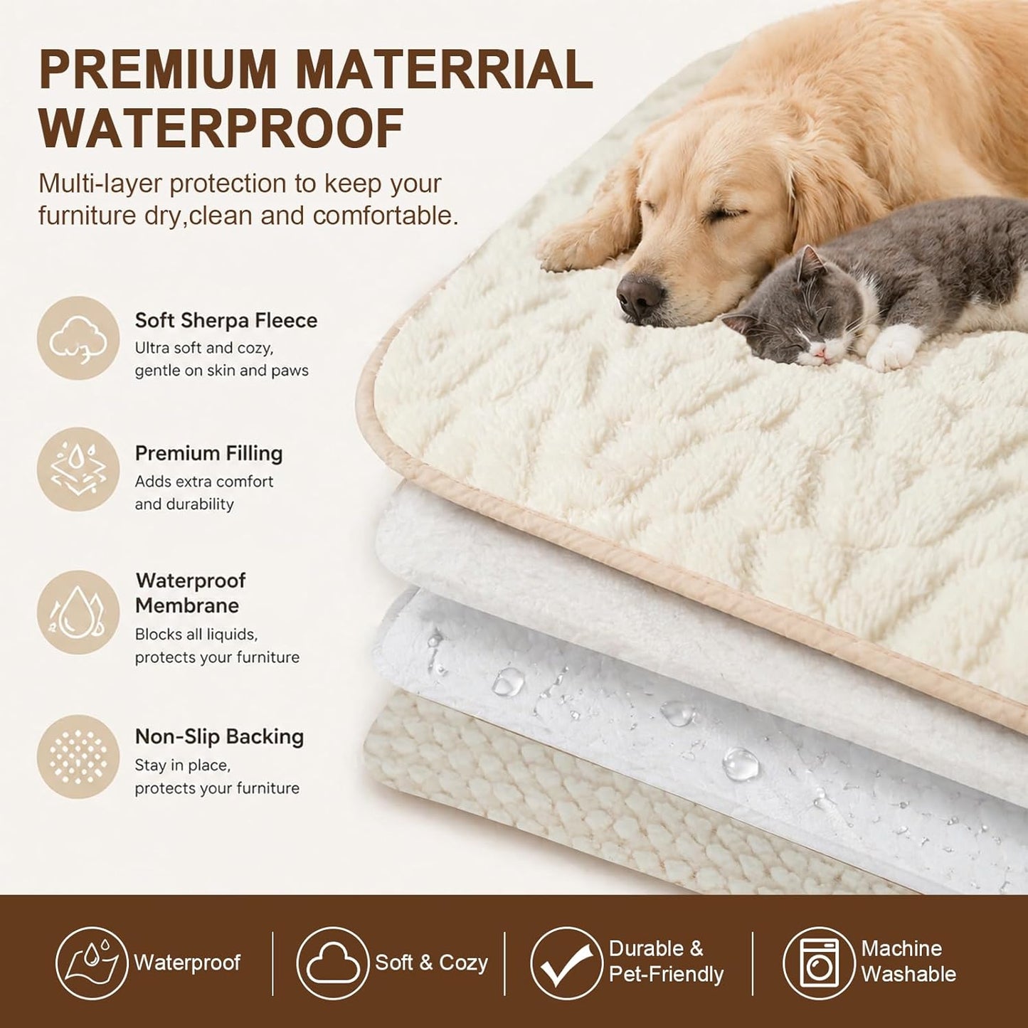 Waterproof Dog Blanket Reversible, Leakproof Pet Blanket for Large Dogs, Soft Furniture Sofa Couch Cover Protector Washable, Fleece Cat Throw Bed, Reversible Washable Soft Plush