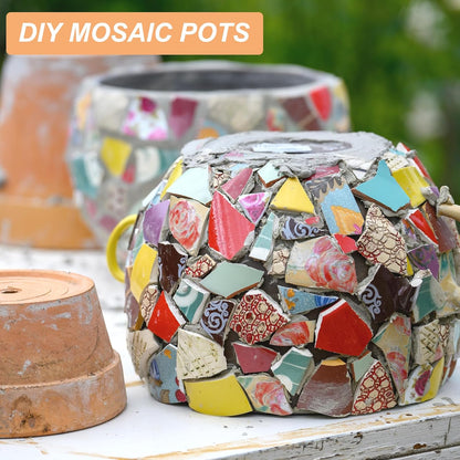 Irregular Ceramic Mosaic Tiles, 500g/1.1lb Broken Porcelain Mosaic Tiles Bulk Irregular Glazed for DIY Art Craft Making Home Decor, Yellow/Pink