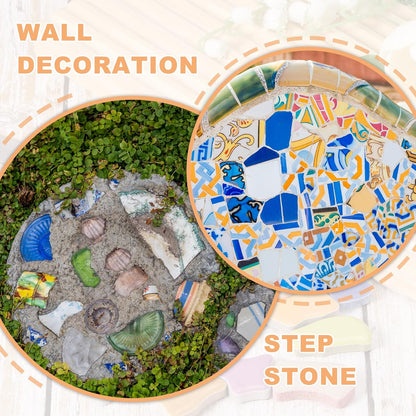 Irregular Ceramic Mosaic Tiles, 500g/1.1lb Broken Porcelain Mosaic Tiles Bulk Irregular Glazed for DIY Art Craft Making Home Decor, Yellow/Pink
