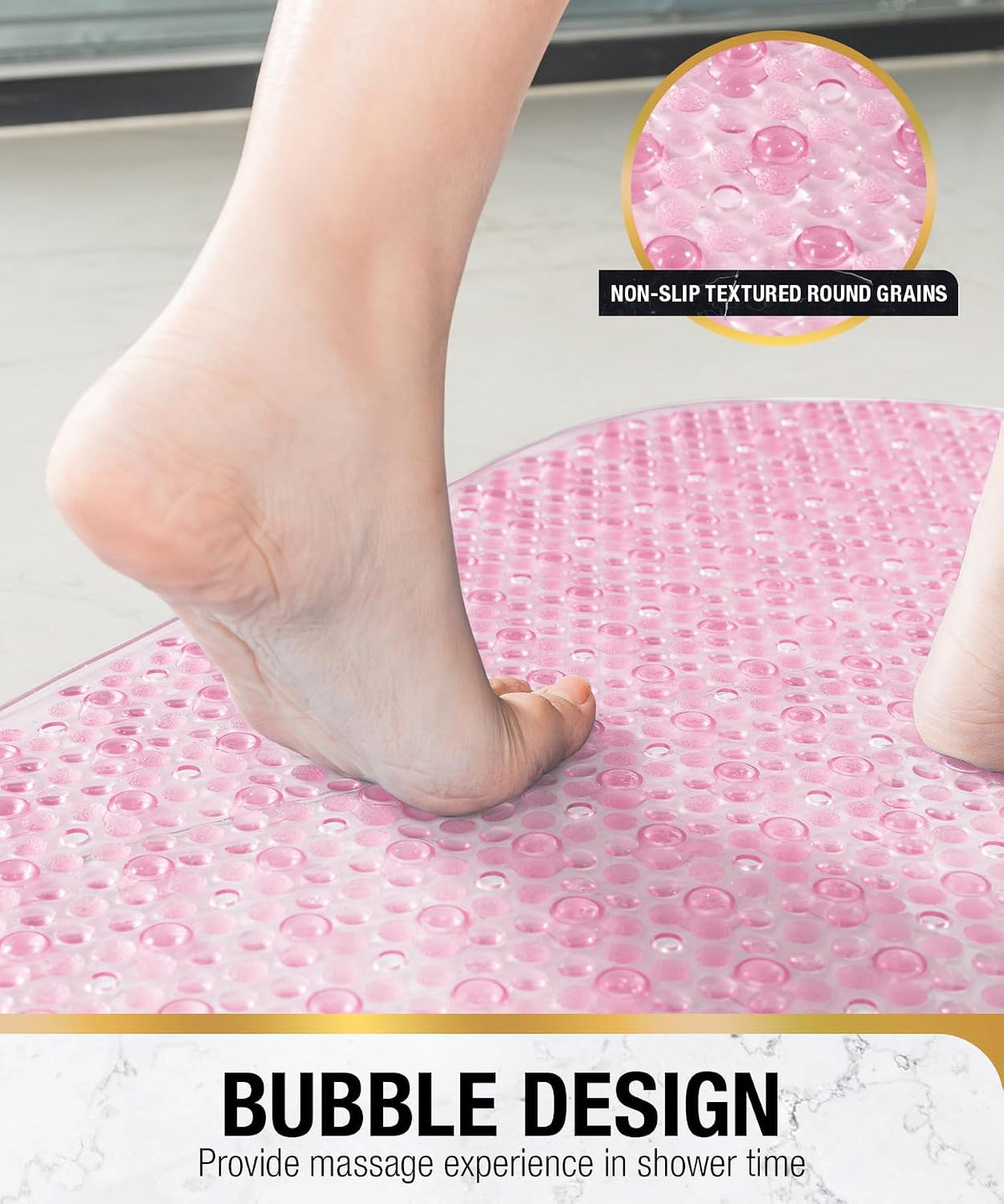 Oval Bath Mat for Tub, 27x15 Inch Bubble Bathtub Mat Non Slip, Machine Washable Bathroom Shower Mat with Drain Holes and Suction Cups, Bathroom Accessories Pink
