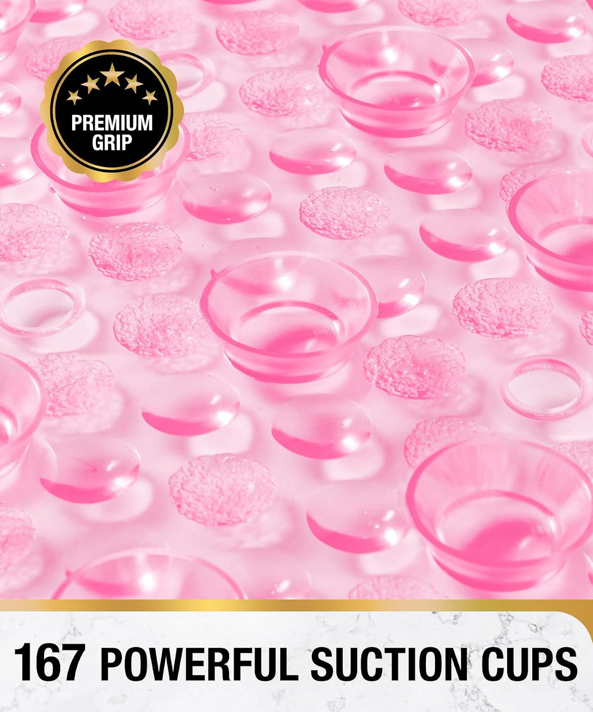 Oval Bath Mat for Tub, 27x15 Inch Bubble Bathtub Mat Non Slip, Machine Washable Bathroom Shower Mat with Drain Holes and Suction Cups, Bathroom Accessories Pink