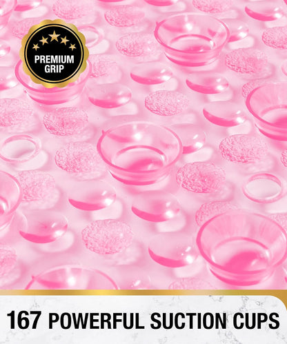 Oval Bath Mat for Tub, 27x15 Inch Bubble Bathtub Mat Non Slip, Machine Washable Bathroom Shower Mat with Drain Holes and Suction Cups, Bathroom Accessories Pink