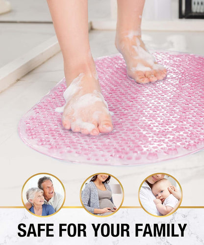 Oval Bath Mat for Tub, 27x15 Inch Bubble Bathtub Mat Non Slip, Machine Washable Bathroom Shower Mat with Drain Holes and Suction Cups, Bathroom Accessories Pink