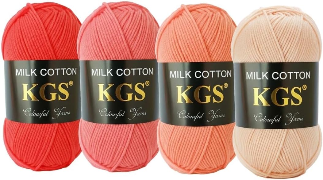 Cotton Yarn Pack | Soft Cotton Blend Knitting Yarn | 4 × 50g Skeins (200g Total) | Smooth & Durable Craft Yarn for Knitting, Crochet & DIY Projects (Peaches n' Cream)