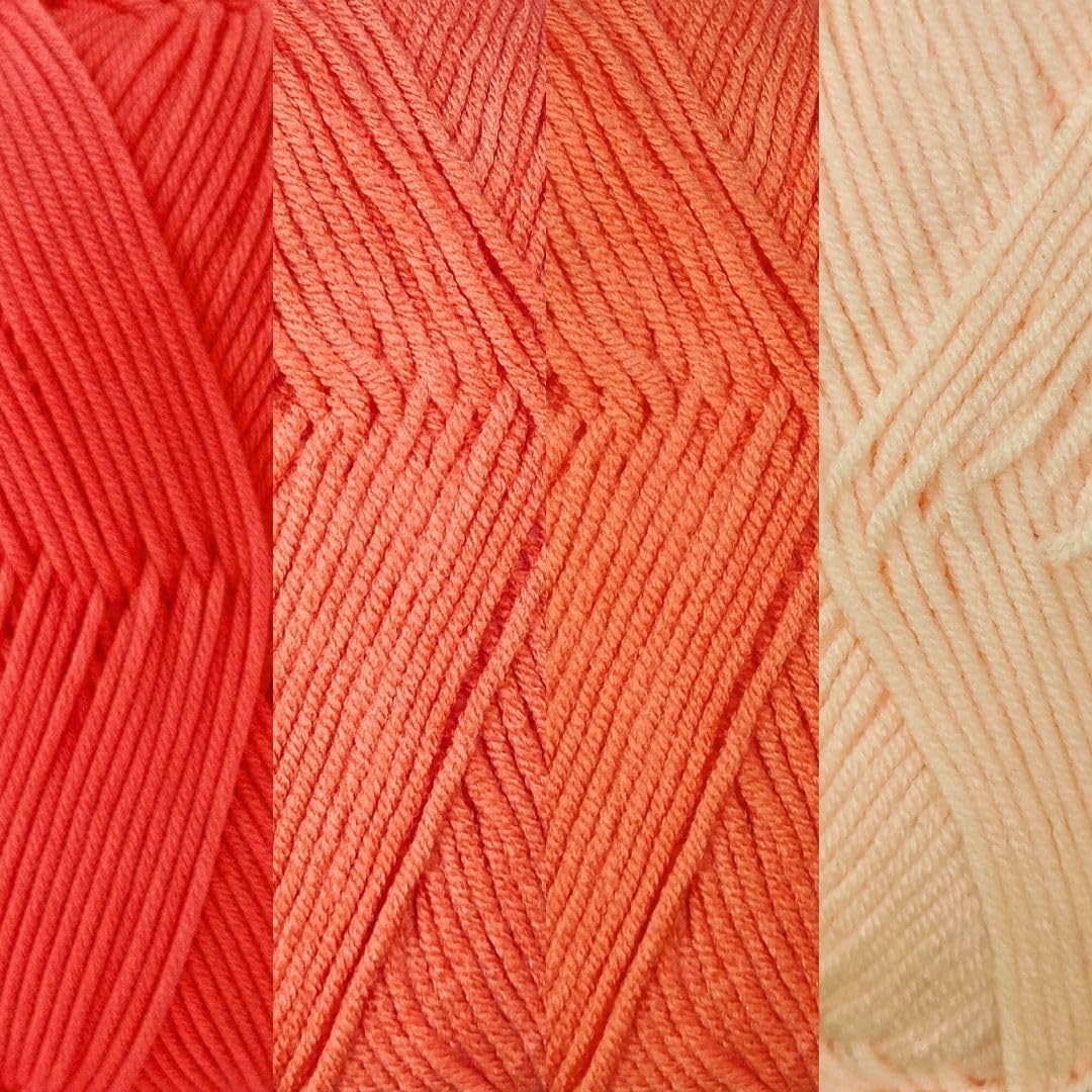 Cotton Yarn Pack | Soft Cotton Blend Knitting Yarn | 4 × 50g Skeins (200g Total) | Smooth & Durable Craft Yarn for Knitting, Crochet & DIY Projects (Peaches n' Cream)