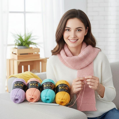 Cotton Yarn Pack | Soft Cotton Blend Knitting Yarn | 4 × 50g Skeins (200g Total) | Smooth & Durable Craft Yarn for Knitting, Crochet & DIY Projects (Peaches n' Cream)