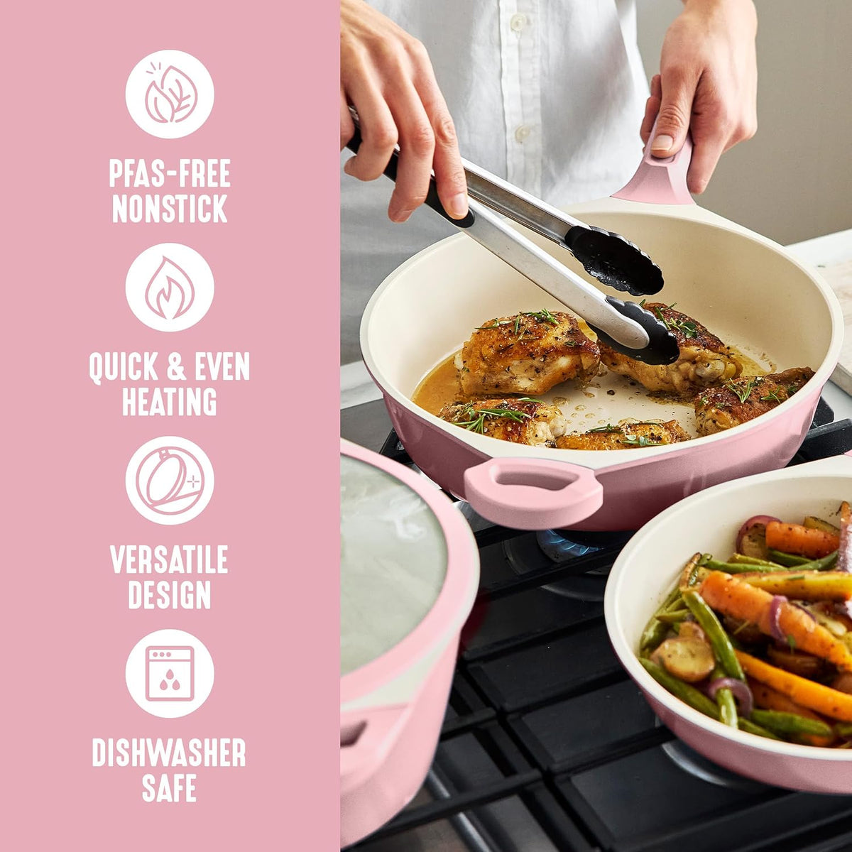 8 Piece Ceramic Nonstick Cookware Set, Induction Suitable Non Toxic PFAS-Free Pots & Pans, Dishwasher Safe, Cooking Set, Stock Pot, Saucepans & Frying Pans, Kitchen Cooking, Light Pink