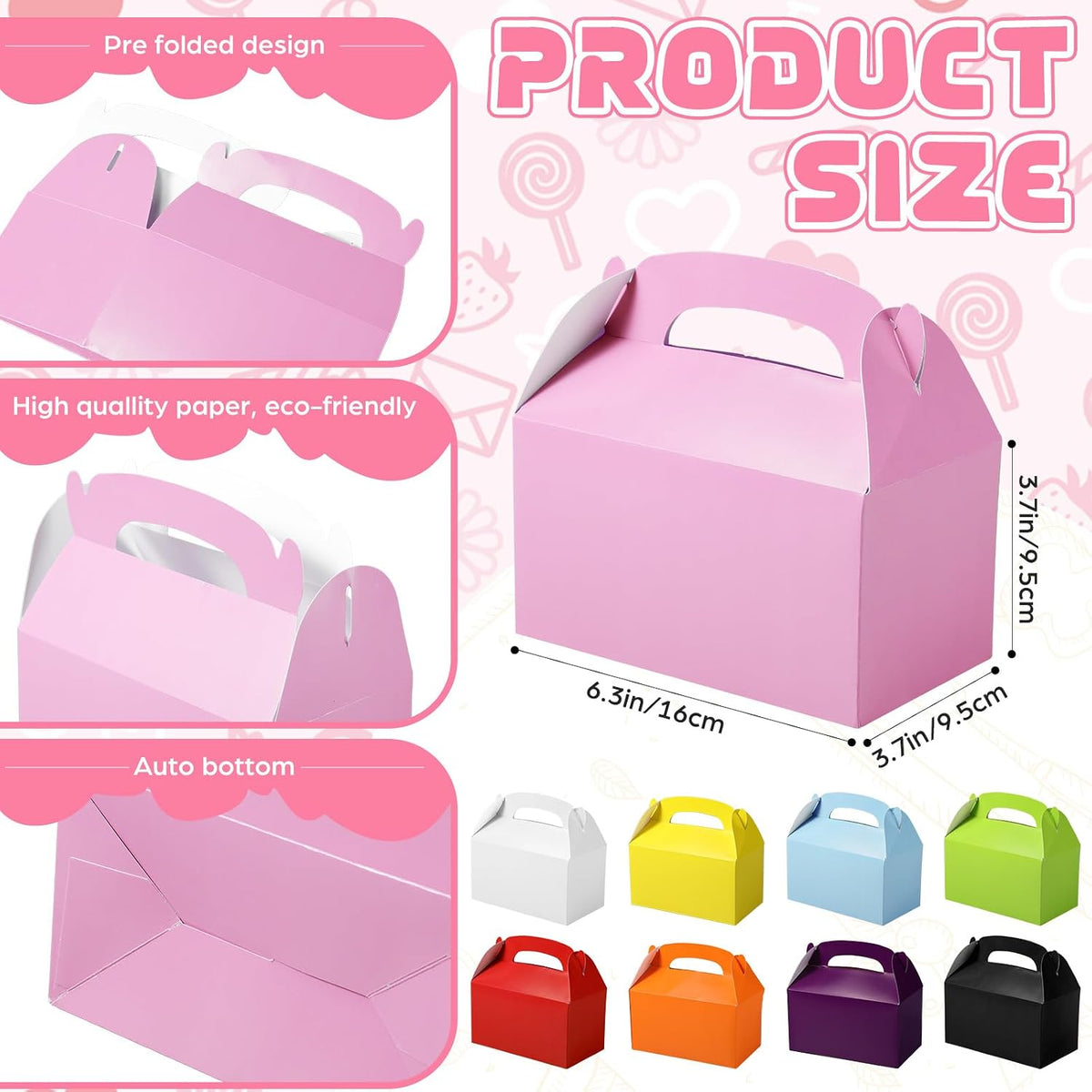 24 Pcs Pink Party Favor Treat Boxes Gable Paper Gift Box Candy Snack Goodie Cake Treat Boxes for Birthday Wedding Party Favors (Pink)