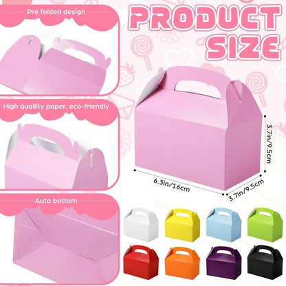 24 Pcs Pink Party Favor Treat Boxes Gable Paper Gift Box Candy Snack Goodie Cake Treat Boxes for Birthday Wedding Party Favors (Pink)