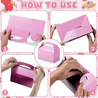 24 Pcs Pink Party Favor Treat Boxes Gable Paper Gift Box Candy Snack Goodie Cake Treat Boxes for Birthday Wedding Party Favors (Pink)