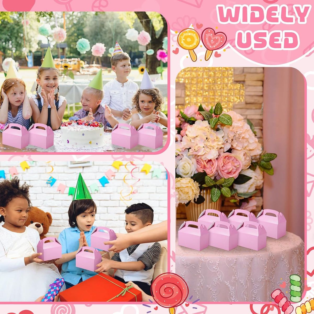 24 Pcs Pink Party Favor Treat Boxes Gable Paper Gift Box Candy Snack Goodie Cake Treat Boxes for Birthday Wedding Party Favors (Pink)
