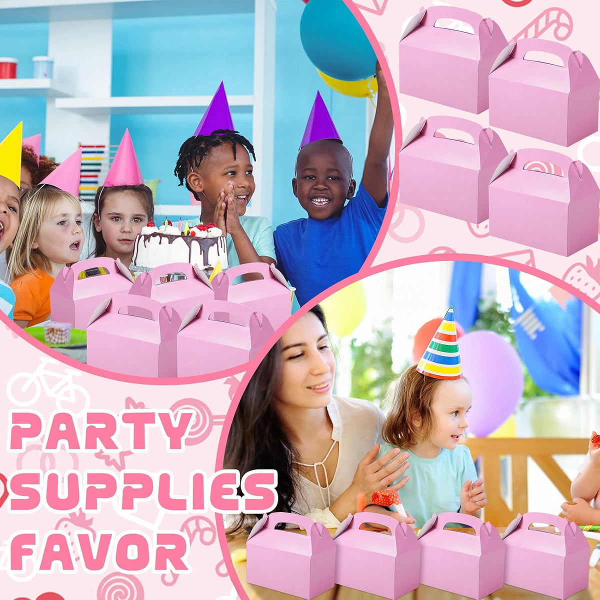 24 Pcs Pink Party Favor Treat Boxes Gable Paper Gift Box Candy Snack Goodie Cake Treat Boxes for Birthday Wedding Party Favors (Pink)