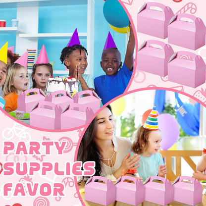 24 Pcs Pink Party Favor Treat Boxes Gable Paper Gift Box Candy Snack Goodie Cake Treat Boxes for Birthday Wedding Party Favors (Pink)