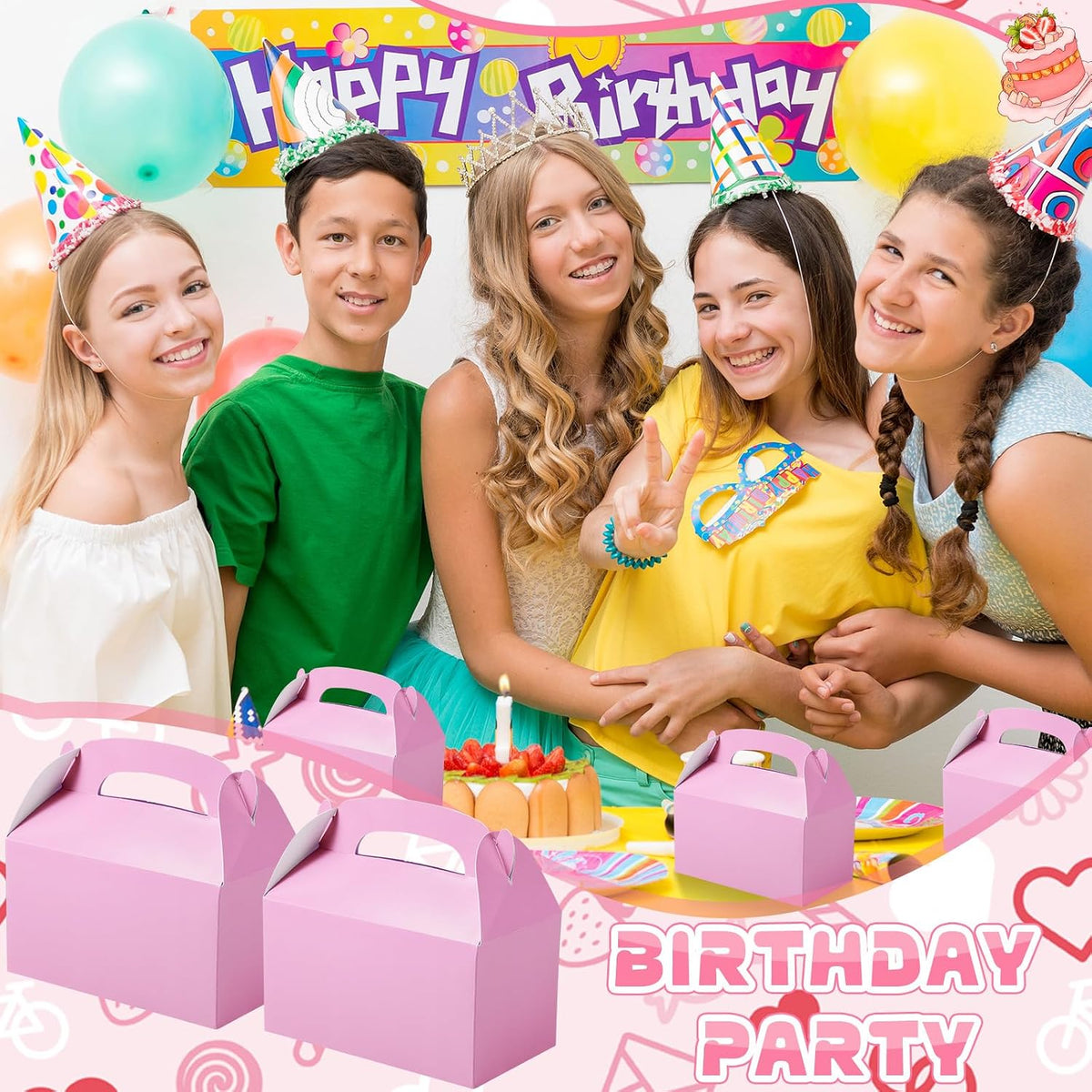24 Pcs Pink Party Favor Treat Boxes Gable Paper Gift Box Candy Snack Goodie Cake Treat Boxes for Birthday Wedding Party Favors (Pink)