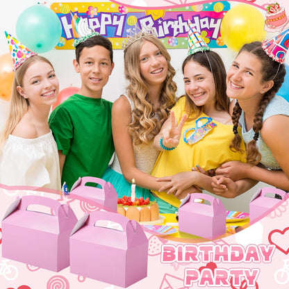 24 Pcs Pink Party Favor Treat Boxes Gable Paper Gift Box Candy Snack Goodie Cake Treat Boxes for Birthday Wedding Party Favors (Pink)