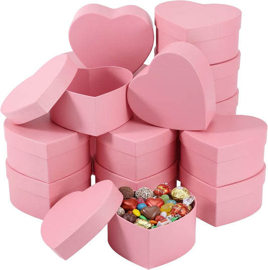 12 Pcs Small Heart Shaped Boxes - 4 x 2 Inch Wedding Nesting Gift Boxes with Lids, Heart Paper Decorative for Wedding Bridal Shower Gift Wrapping Party Decor(Pink)