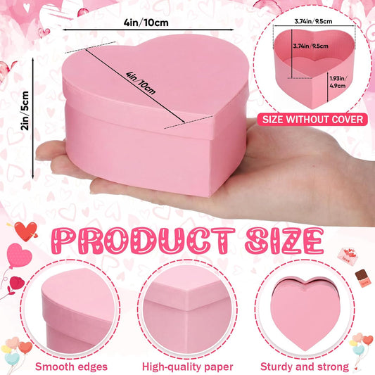 12 Pcs Small Heart Shaped Boxes - 4 x 2 Inch Wedding Nesting Gift Boxes with Lids, Heart Paper Decorative for Wedding Bridal Shower Gift Wrapping Party Decor(Pink)