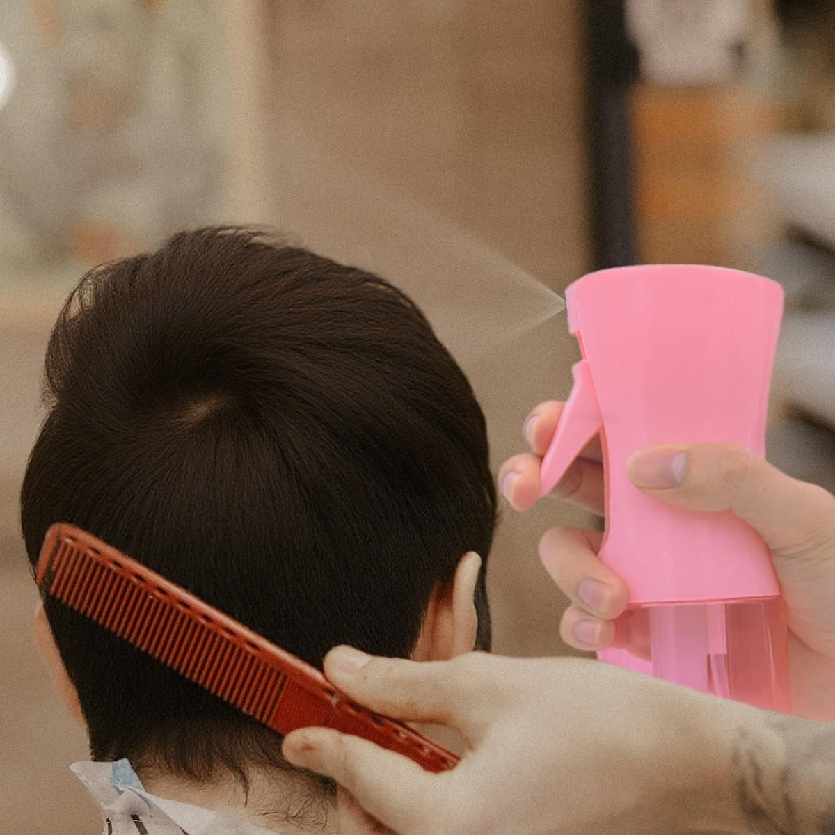 Hair Brush Set with Continuous Spray Bottle，Slick Back Hair Brush Back Brushing, Combing, Slicking Hair (PINK)