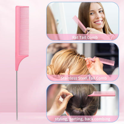 Hair Brush Set with Continuous Spray Bottle，Slick Back Hair Brush Back Brushing, Combing, Slicking Hair (PINK)
