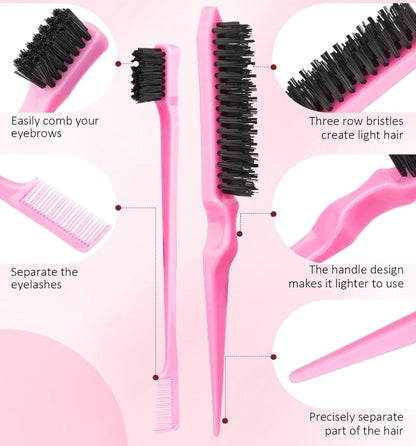 Hair Brush Set with Continuous Spray Bottle，Slick Back Hair Brush Back Brushing, Combing, Slicking Hair (PINK)