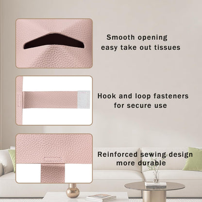 1PC Square Tissue Box Cover, PU Leather Square Tissue Box Holder with Bottom Belt Modern Tissue Box Organizer for Bathroom/Car/Hotel/Office (5.25”x5.25”x5”, Pink)