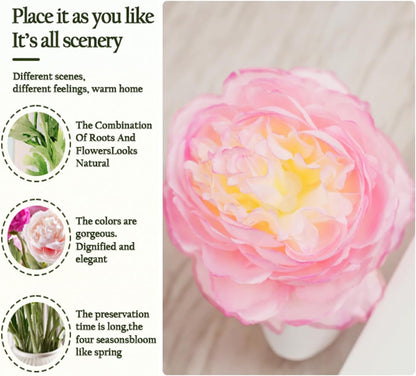 Artificial Flowers Silk Peony Pink Flowers Combo Rose Red Silk Flowers Bouquet 20Pcs 60Heads Fake Peonies for Faux Floral Arrangements Home Table Kitchen Wedding Party Farmhouse Decor