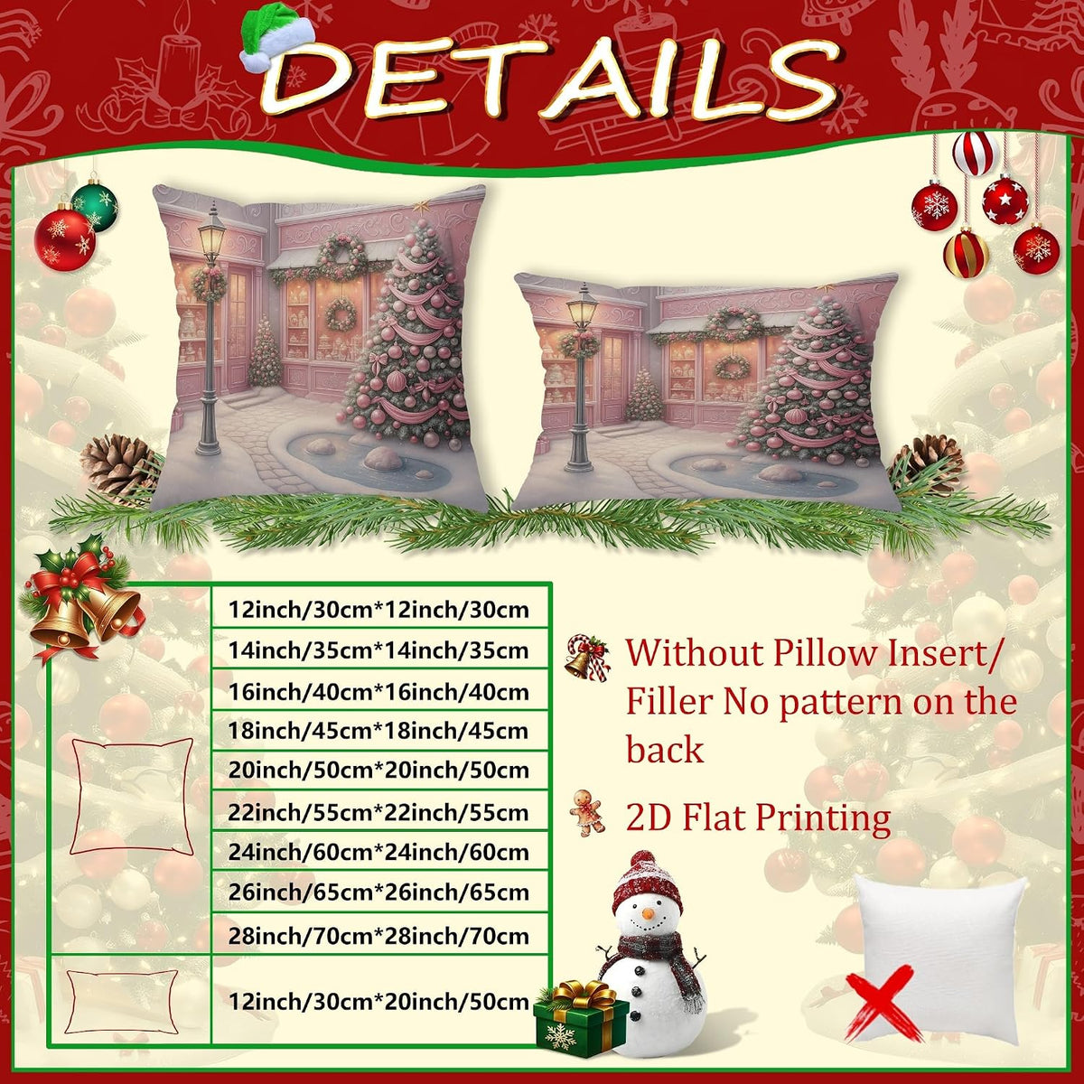 Christmas Throw Pillow Covers Set of 2, Peach Holiday Decor Cushion Cases, Festive Decorative Square Covers for Home Sofa Bed Couch 16x16 Inch