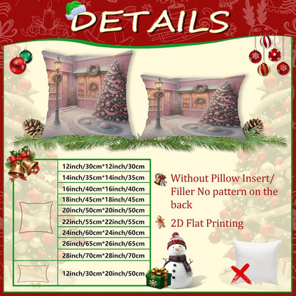 Christmas Throw Pillow Covers Set of 2, Peach Holiday Decor Cushion Cases, Festive Decorative Square Covers for Home Sofa Bed Couch 16x16 Inch