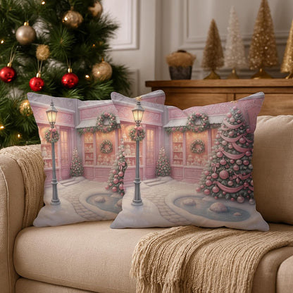 Christmas Throw Pillow Covers Set of 2, Peach Holiday Decor Cushion Cases, Festive Decorative Square Covers for Home Sofa Bed Couch 16x16 Inch