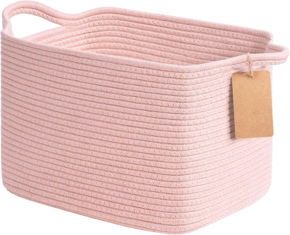 Woven Rope Storage Basket for Shelves, Rectangle, Pink